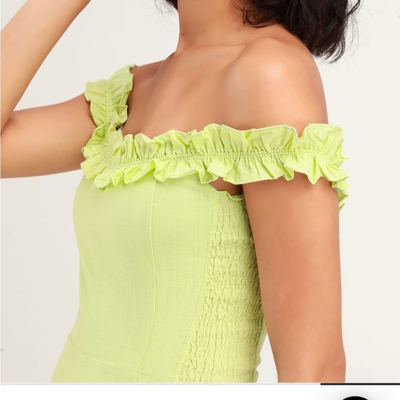 Lulu’s Lime Green Ruffled Off-the-Shoulder Bodycon Dress - Picture 5 of 5